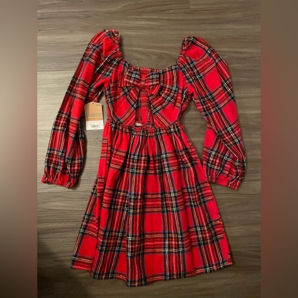 Thereabouts Girls Vibrant Long Sleeve A-Line Dress Red Tartan size S 7/8 -NWT - Picture 5 of 6